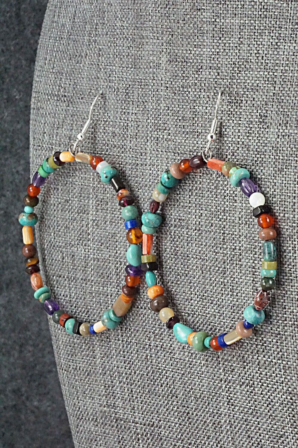 Multi Stone & Sterling Silver Hoop Earrings - Helen Tsosie