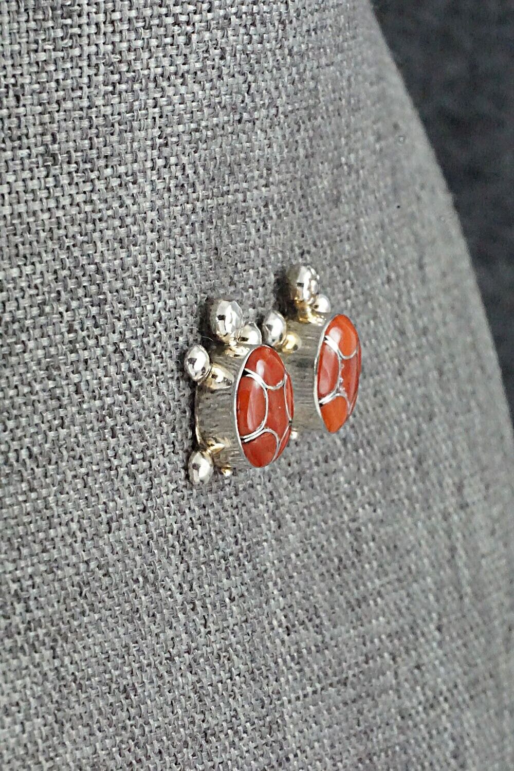 Coral & Sterling Silver Earrings - Amielda Peynetsa