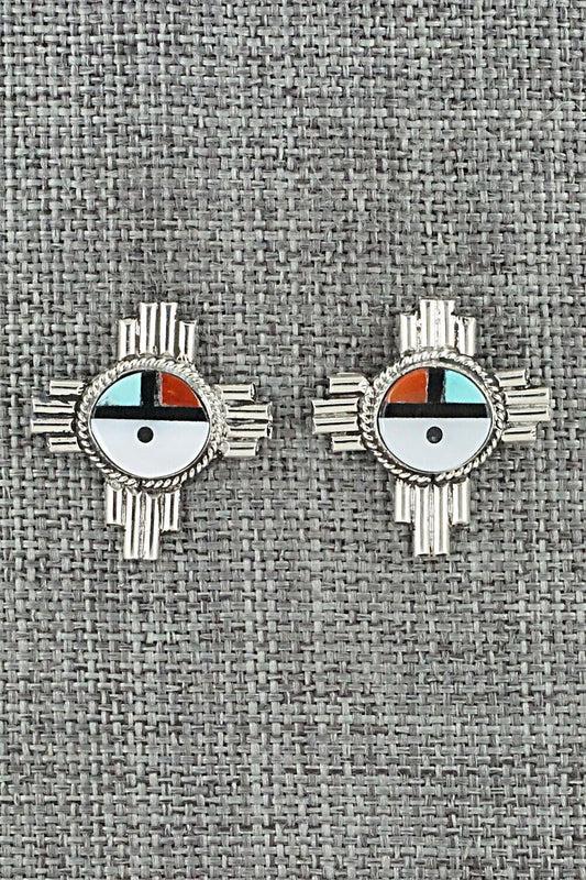 Multi Stone & Sterling Silver Inlay Earrings - Clifford Cheama