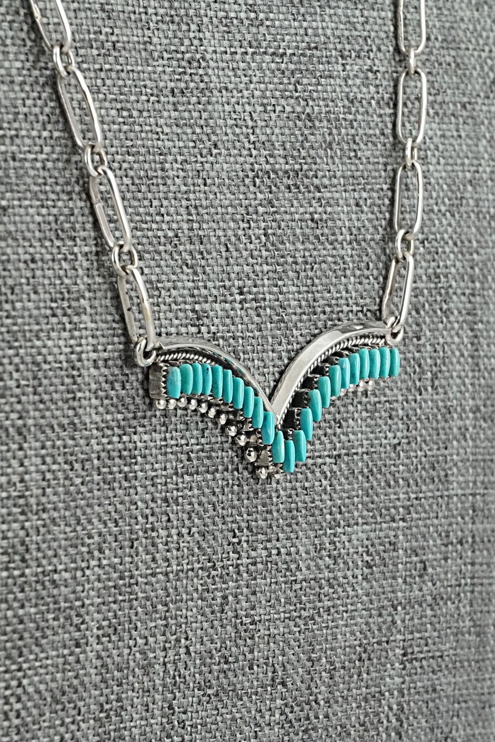 Turquoise & Sterling Silver Necklace and Earrings Set - Mildred Ukestine