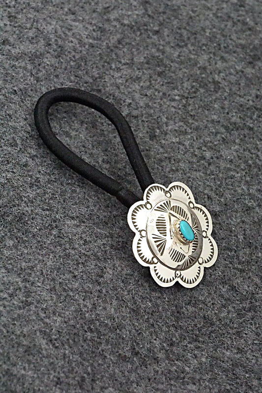 Turquoise & Sterling Silver Hair Tie - Bertha Begay