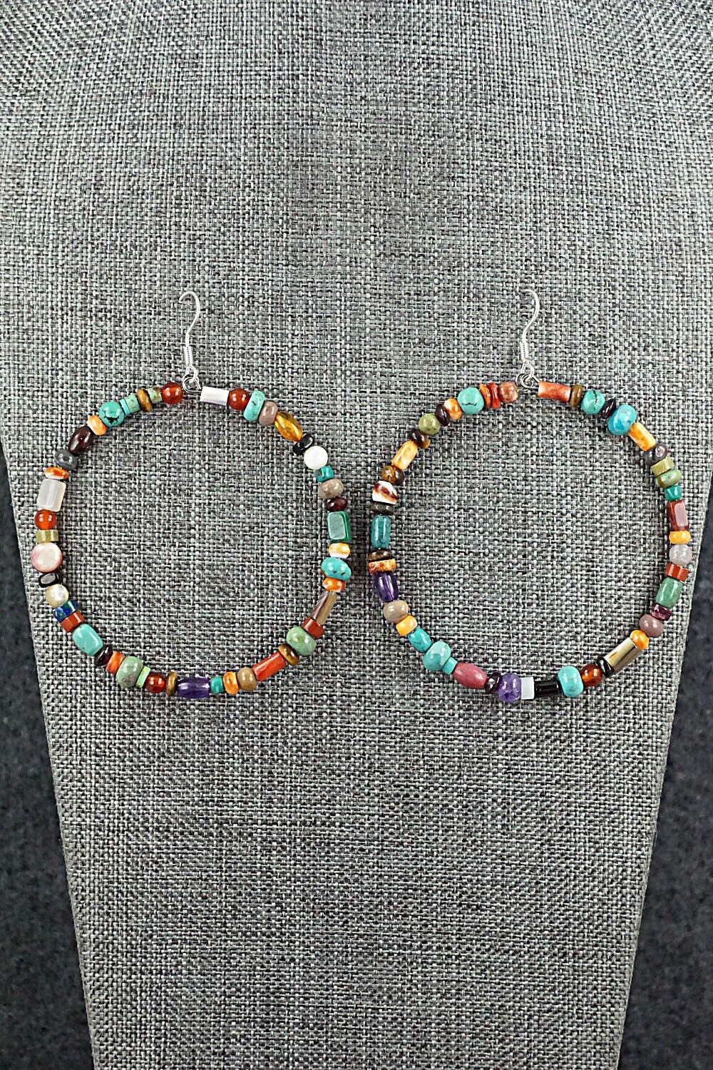 Multi Stone & Sterling Silver Hoop Earrings - Helen Tsosie