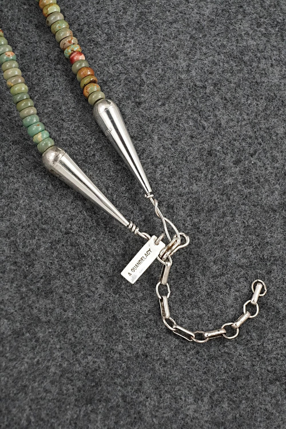 Turquoise & Sterling Silver Bear Zuni Fetish Necklace - Andres Quandelacy