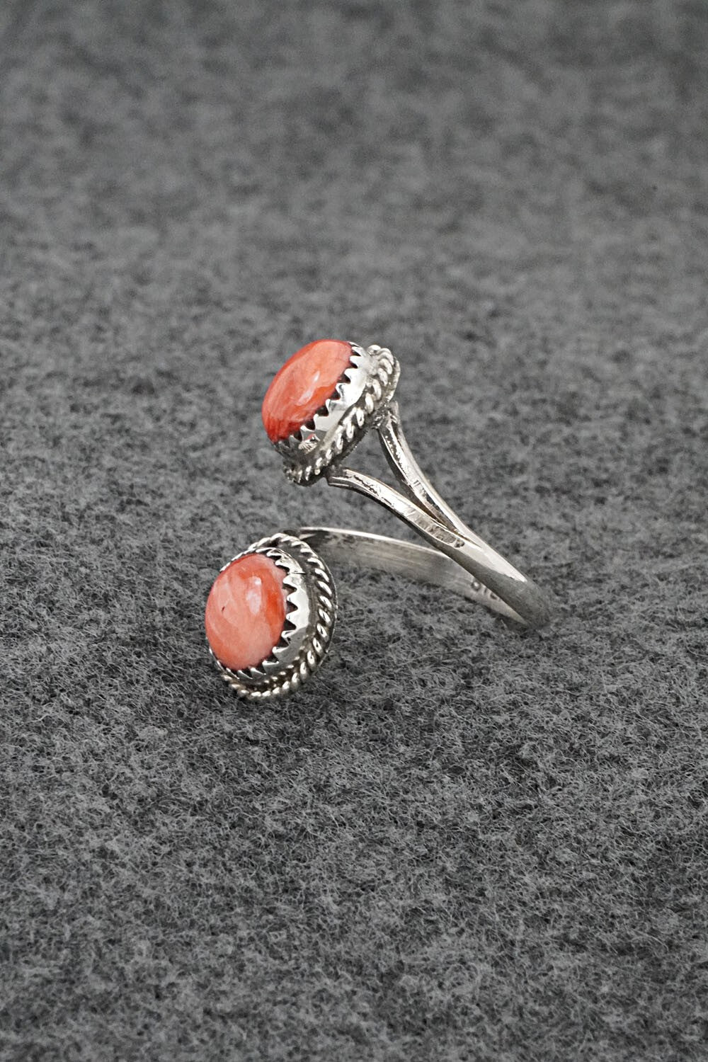 Spiny Oyster & Sterling Silver Ring - Esther White - Size 6.5 Adj.