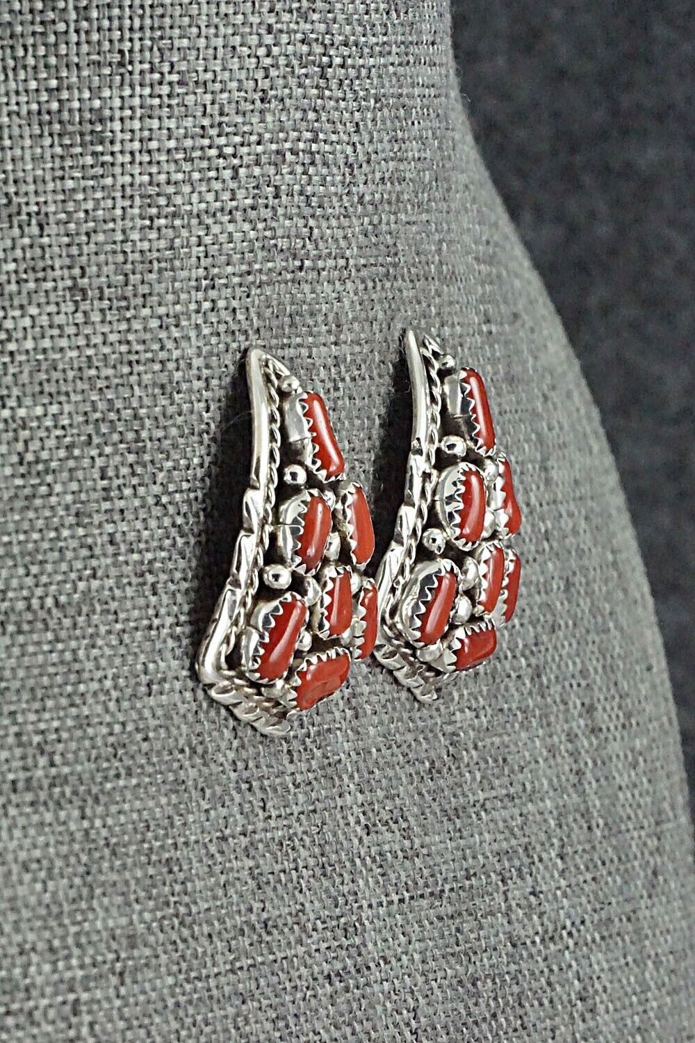 Coral & Sterling Silver Earrings - Melvin Chee