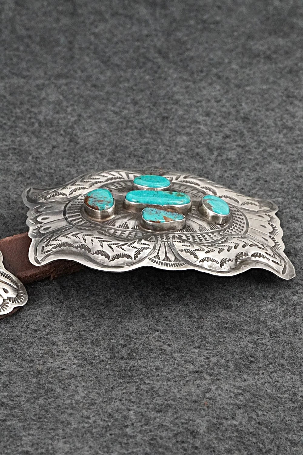 Turquoise, Sterling Silver & Leather Concho Belt - Dan Morgan