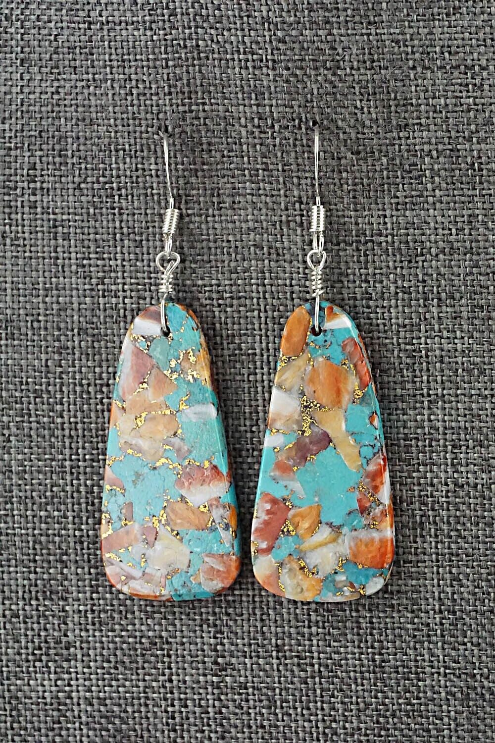 Spiny Oyster, Turquoise & Sterling Silver Earrings - Lupe Lovato