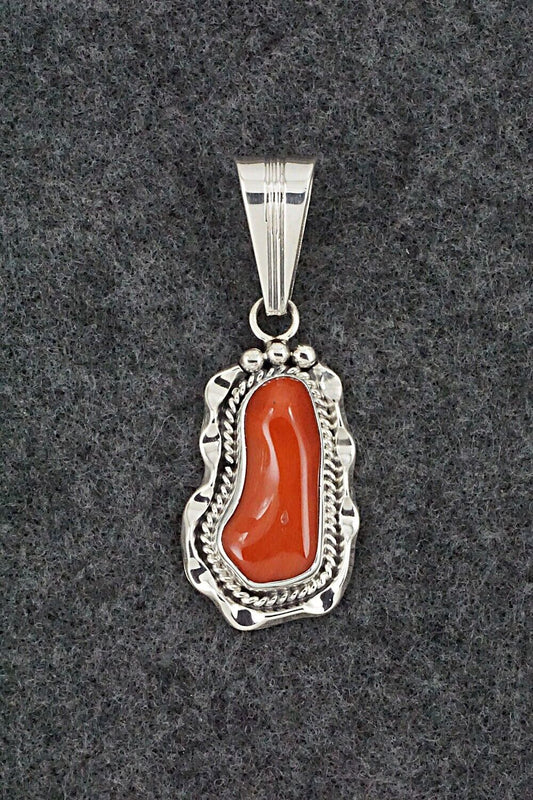 Coral & Sterling Silver Pendant - Samuel Yellowhair