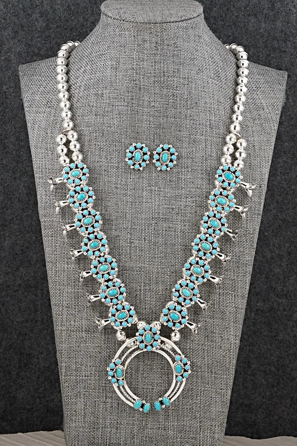 Turquoise & Sterling Silver Squash Blossom Set - Nathaniel Curley
