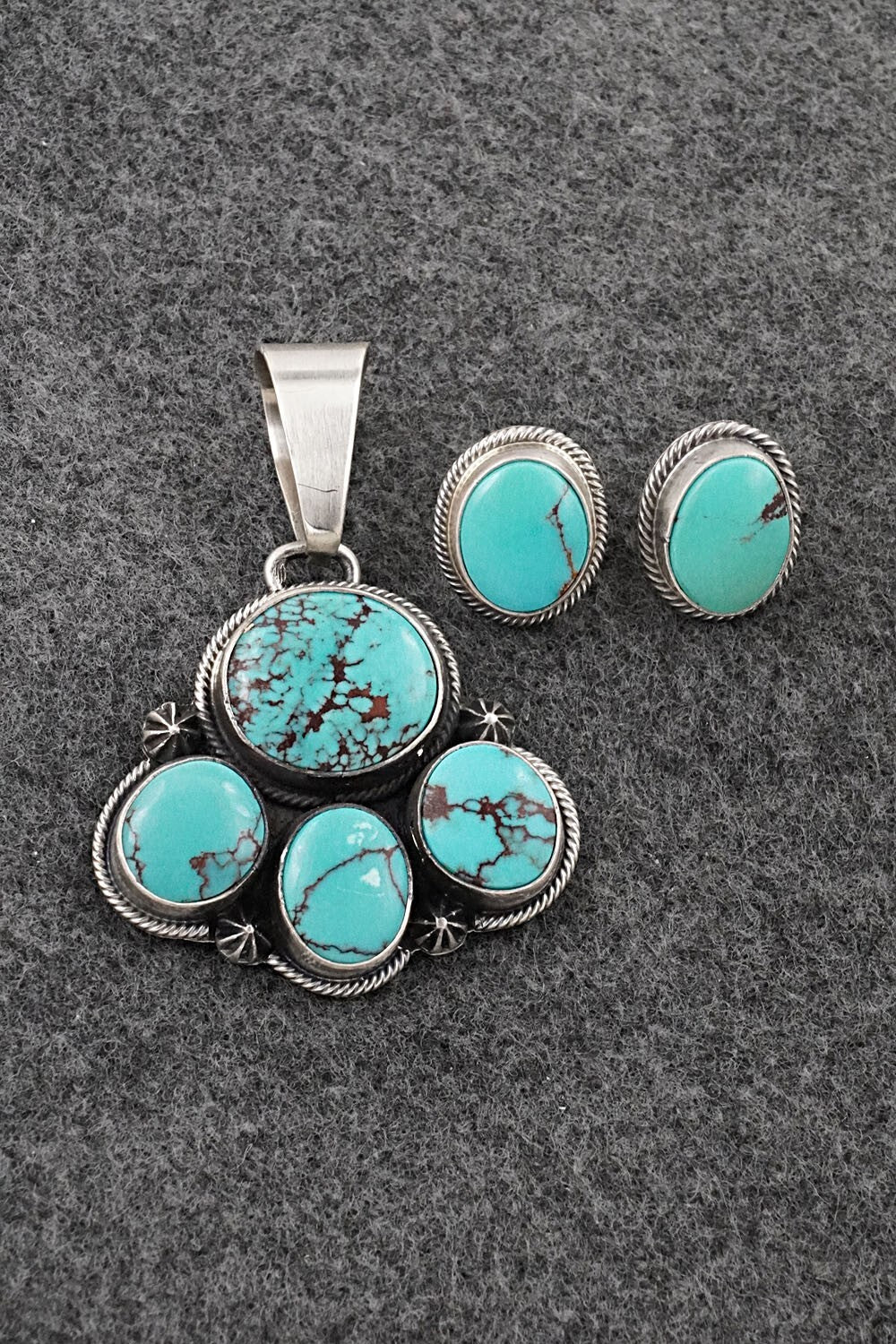 Turquoise & Sterling Silver Pendant and Earrings Set - Darrin Livingston