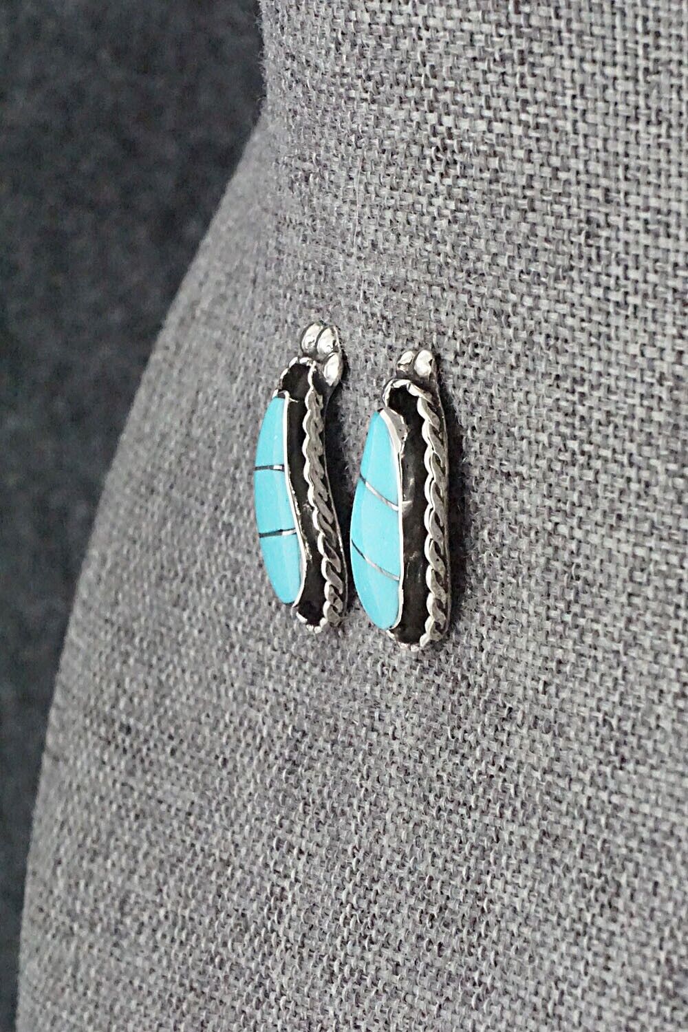 Turquoise & Sterling Silver Inlay Earrings - Susie Lowsayatee