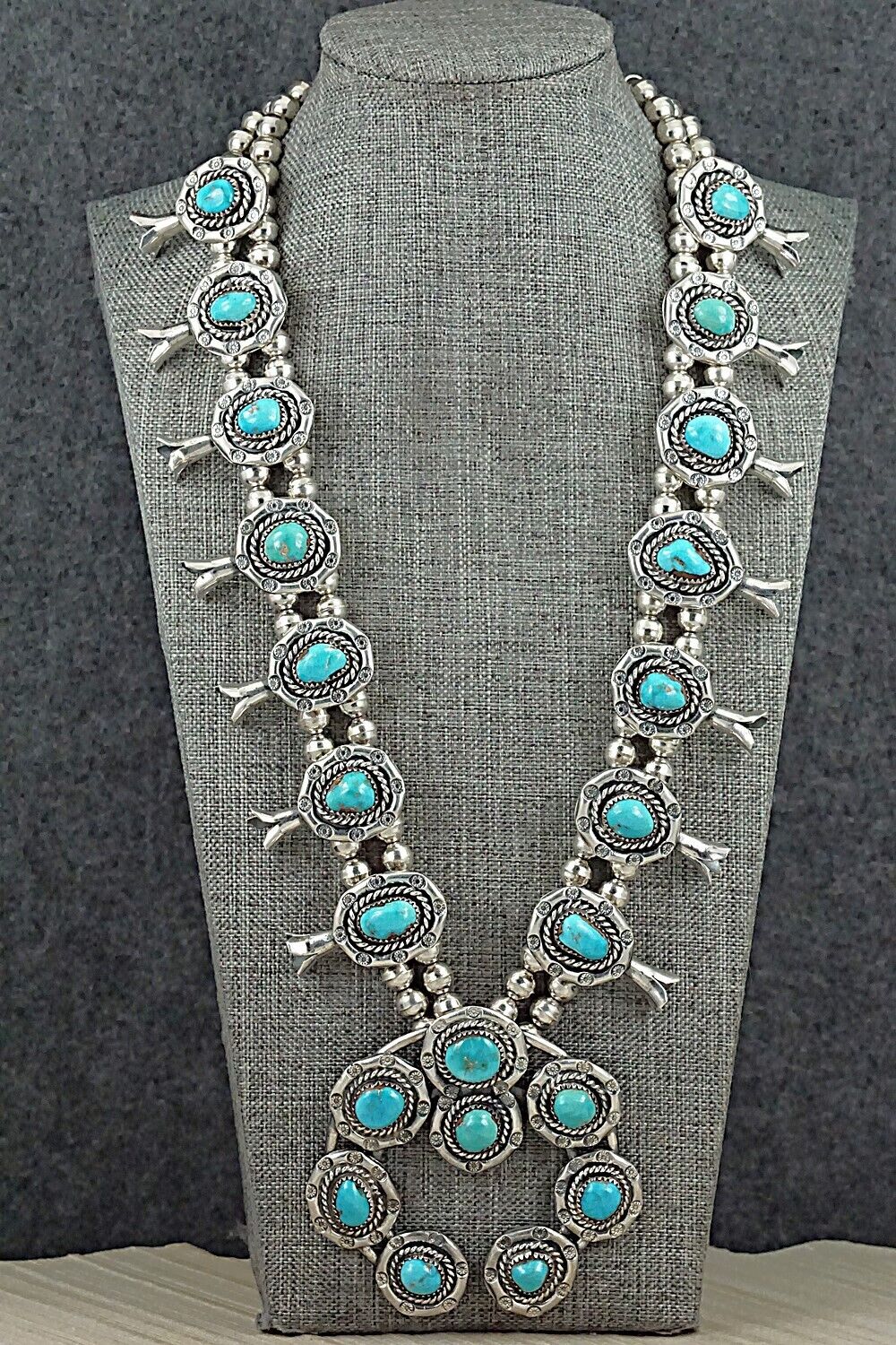 Vintage Turquoise & Sterling Silver Squash Blossom Necklace - Benjamin Haley