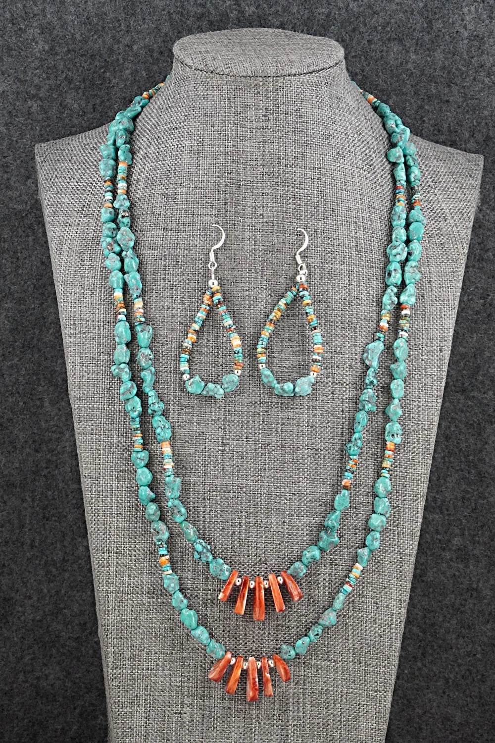 Spiny Oyster, Turquoise & Sterling Silver Necklace Set - Erika Brown