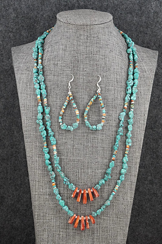 Spiny Oyster, Turquoise & Sterling Silver Necklace Set - Erika Brown