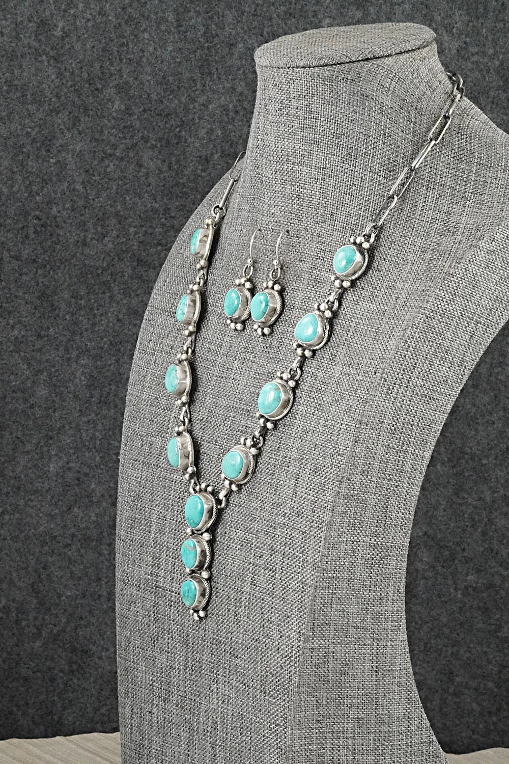 Turquoise & Sterling Silver Necklace and Earrings Set - Paul Livingston