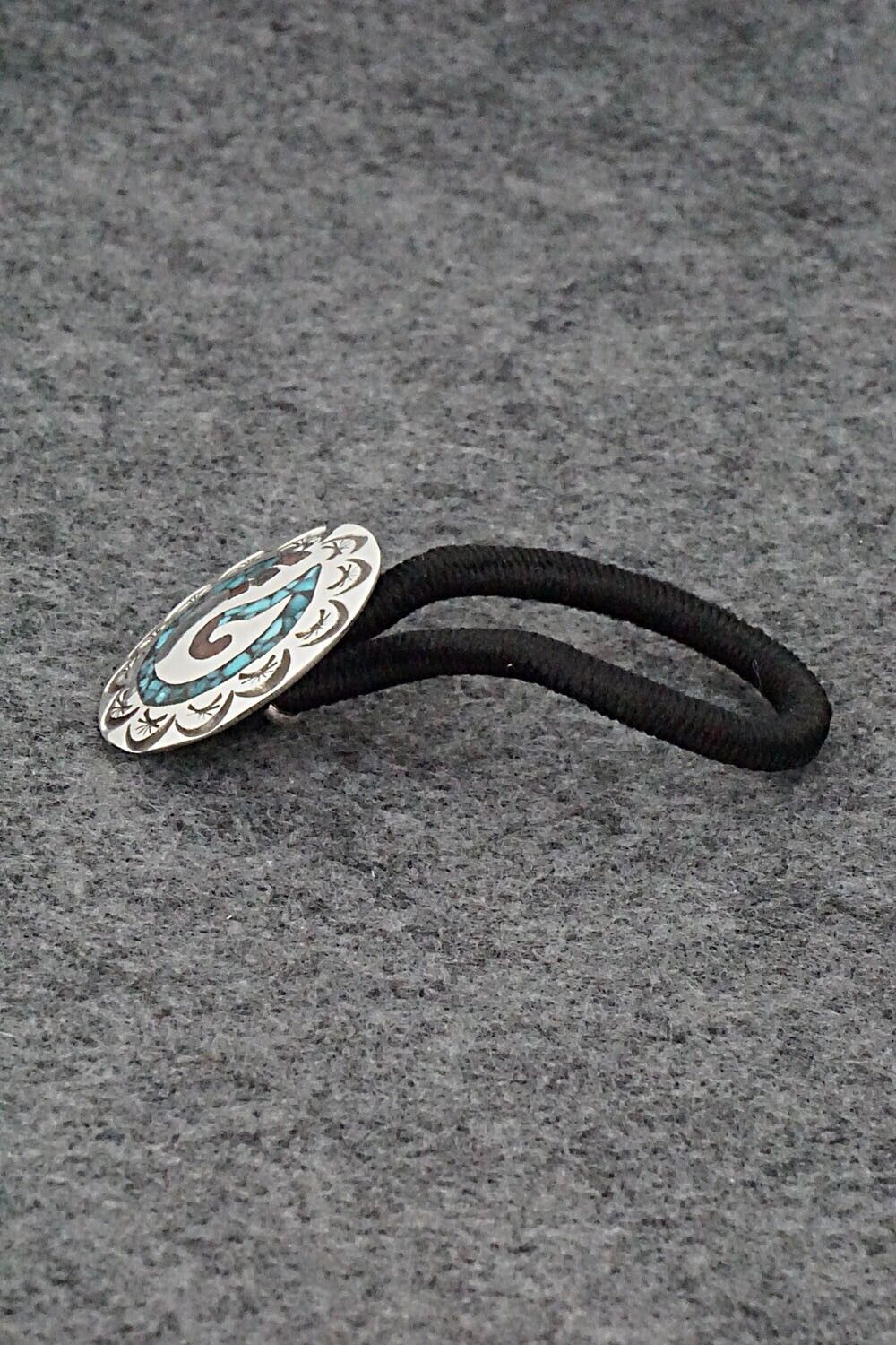 Turquoise, Coral & Sterling Silver Hair Tie - Joleen Yazzie