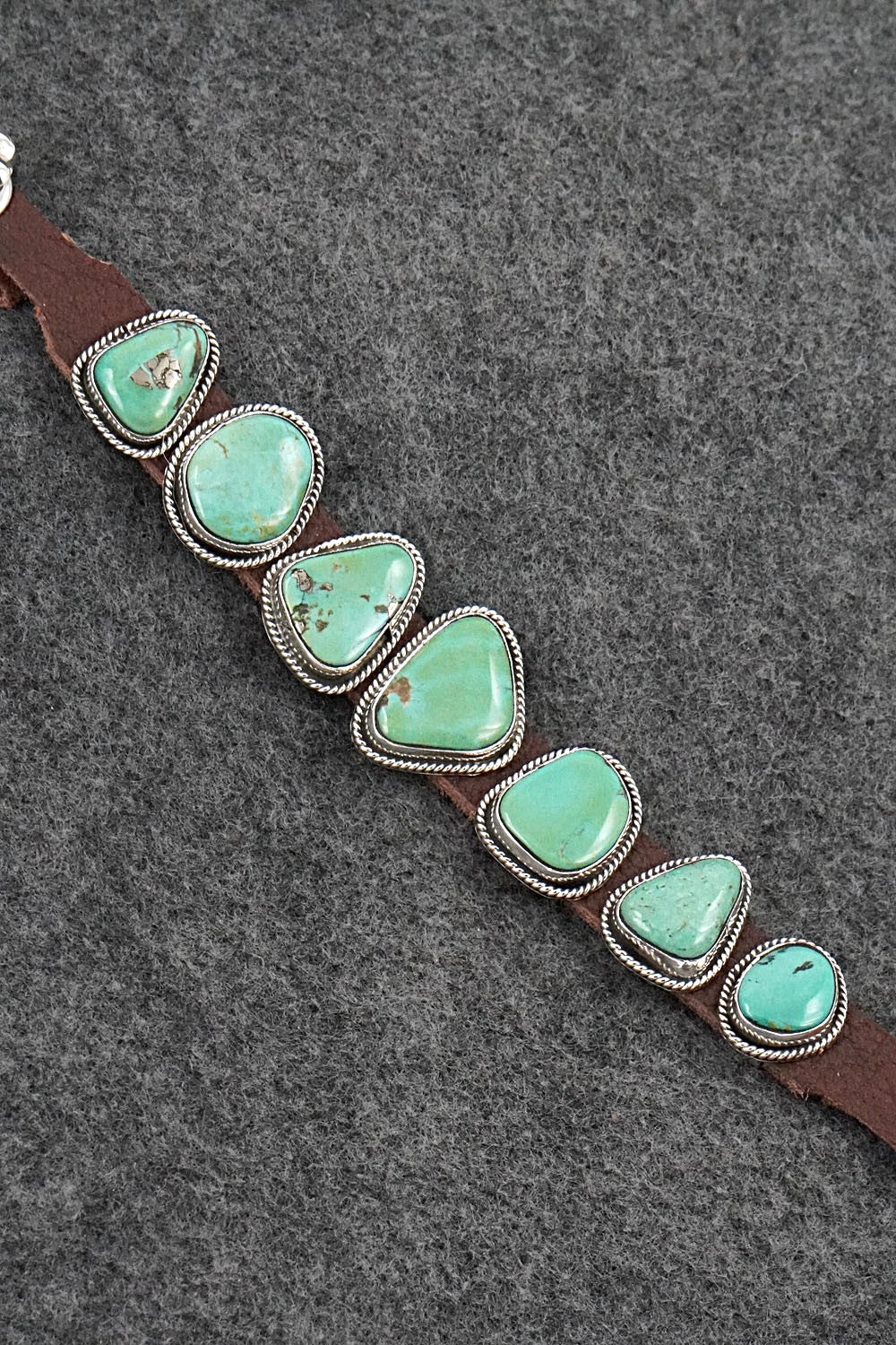 Turquoise, Sterling Silver & Leather Bracelet - Marlene Ramone