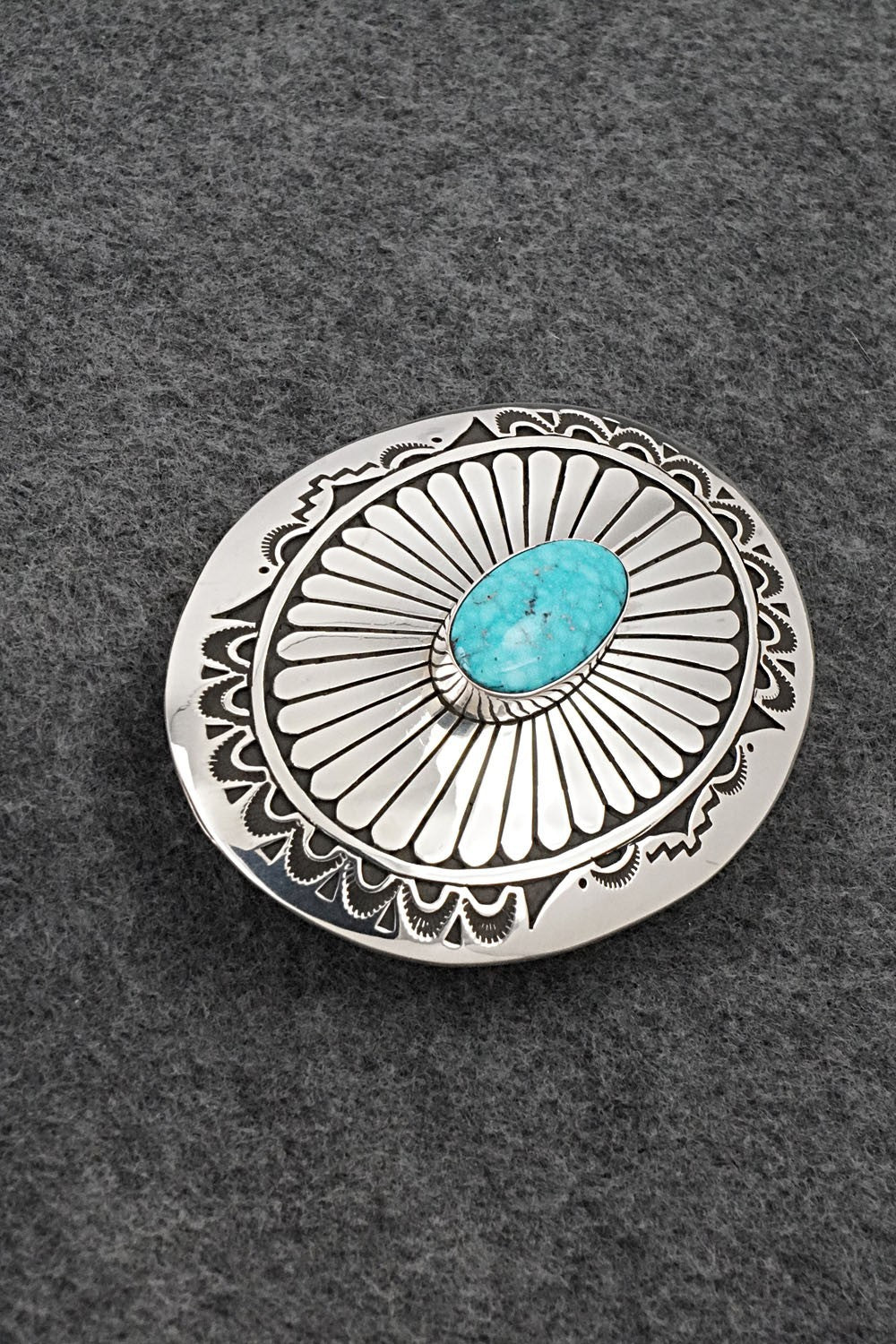 Turquoise & Sterling Silver Belt Buckle - Charlie John