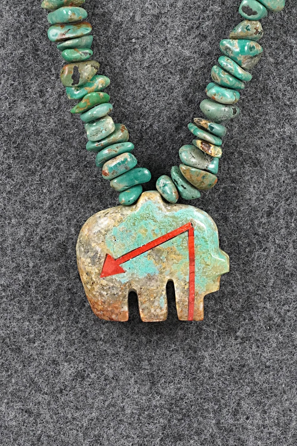 Turquoise Zuni Fetish Carving & Sterling Silver Necklace - Bernard Laiwakete