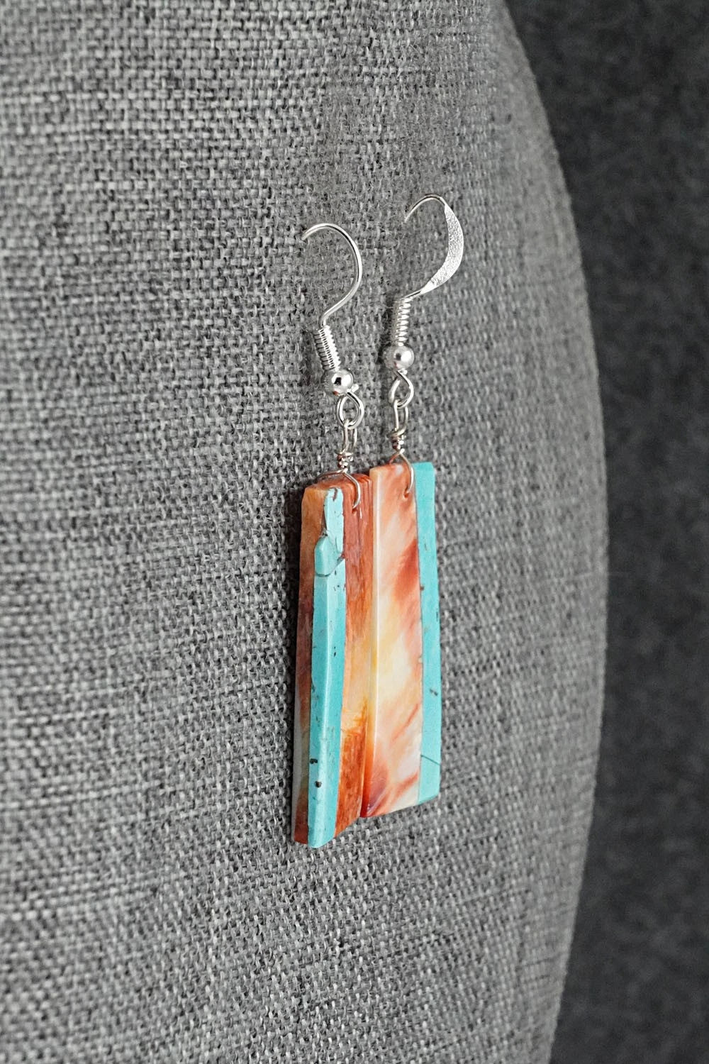 Spiny Oyster, Turquoise & Sterling Silver Earrings - Louise Pete