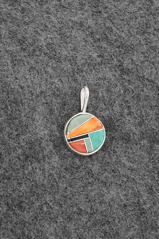 Turquoise, Spiny Oyster & Sterling Silver Pendant - Joseph Martinez