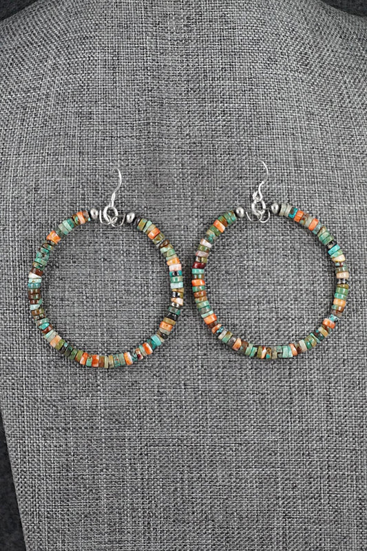 Turquoise, Spiny Oyster & Sterling Silver Earrings - Doreen Jake