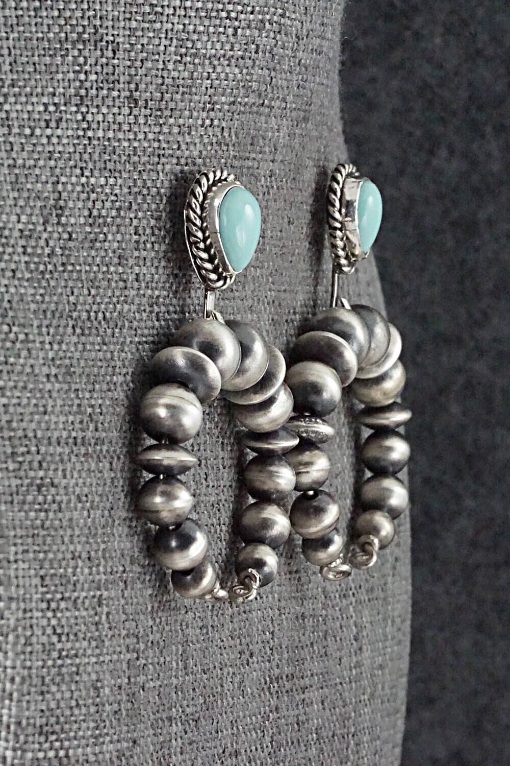 Turquoise & Sterling Silver Navajo Pearl Earrings - Amanda Larry