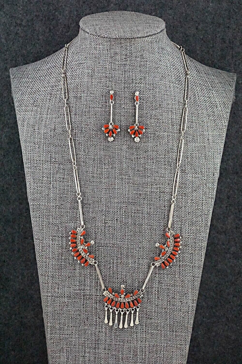 Coral & Sterling Silver Necklace Set - Florine Beyuka