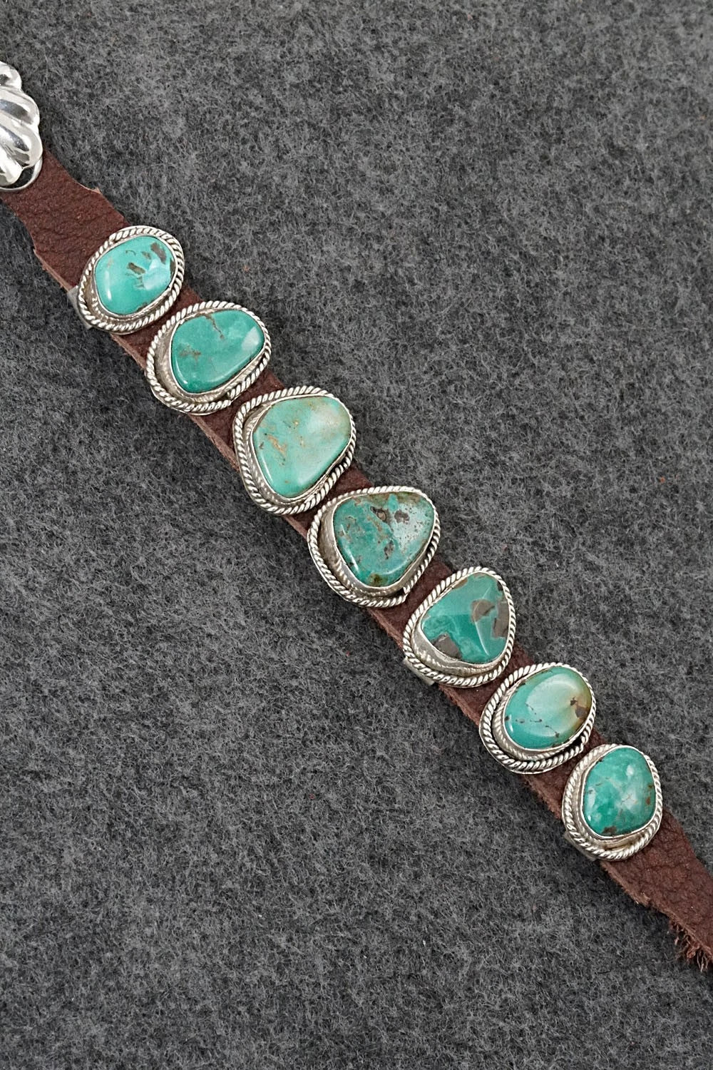 Turquoise, Sterling Silver & Leather Bracelet - Rosita Charlie