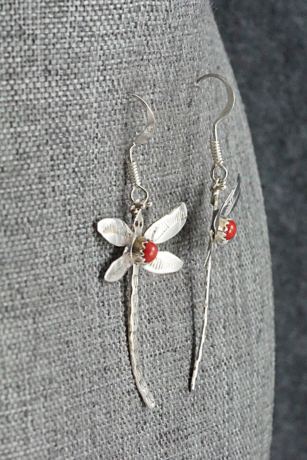 Coral & Sterling Silver Earrings - Lucille Platero