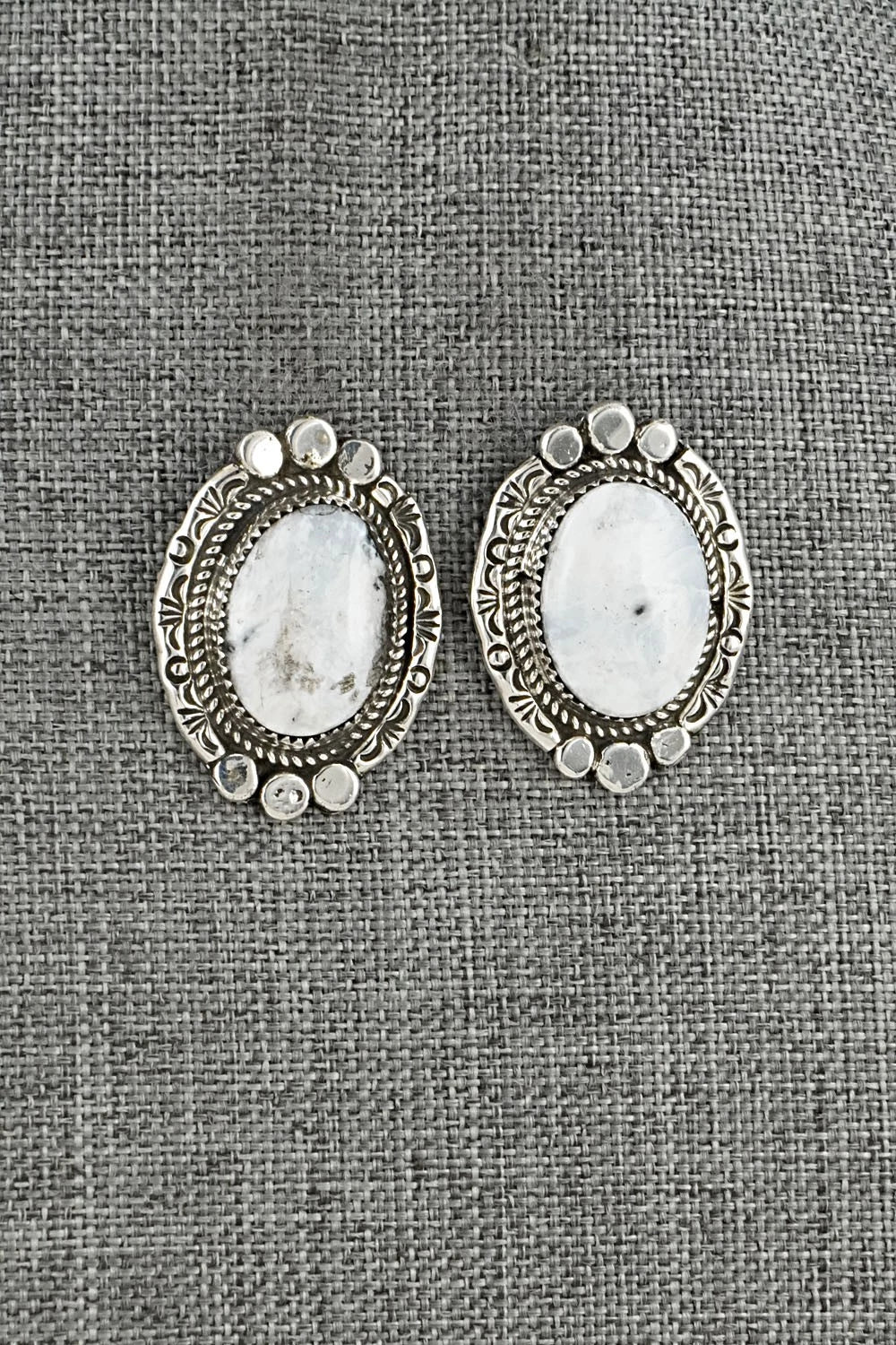 White Buffalo & Sterling Silver Necklace and Earrings Set - Phil Nez