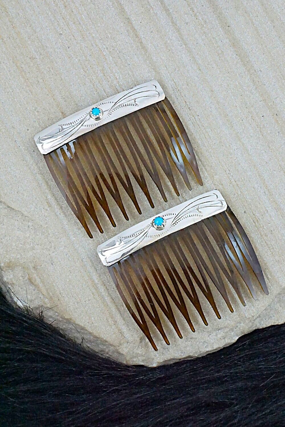 Turquoise & Sterling Silver Hair Combs - Randall Dalgai