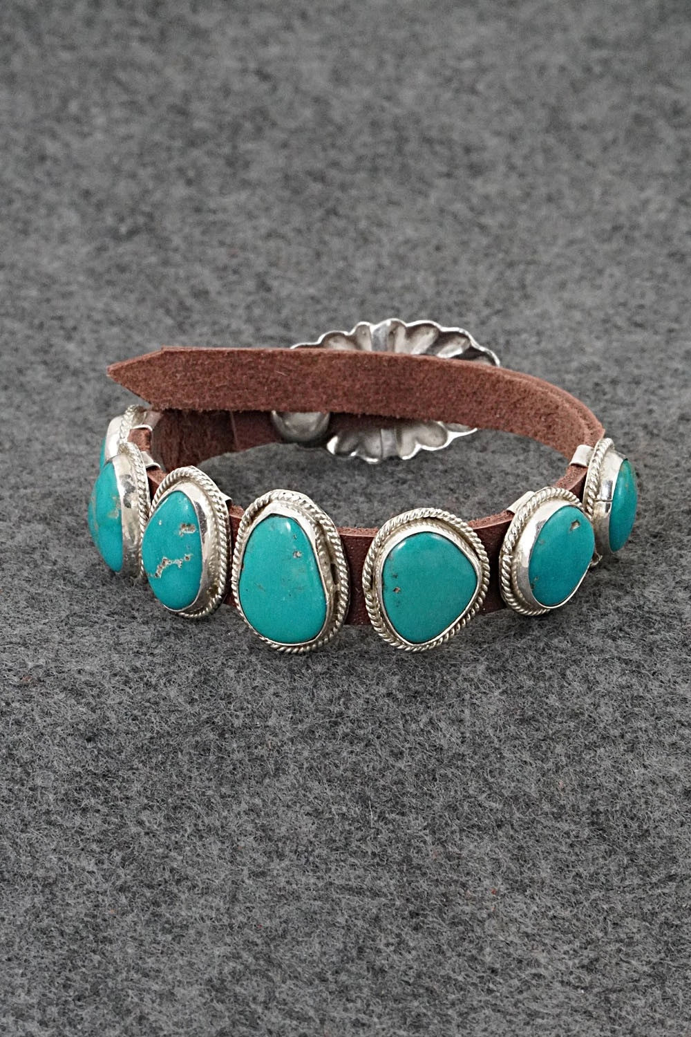 Turquoise, Sterling Silver & Leather Bracelet - Rosita Charlie