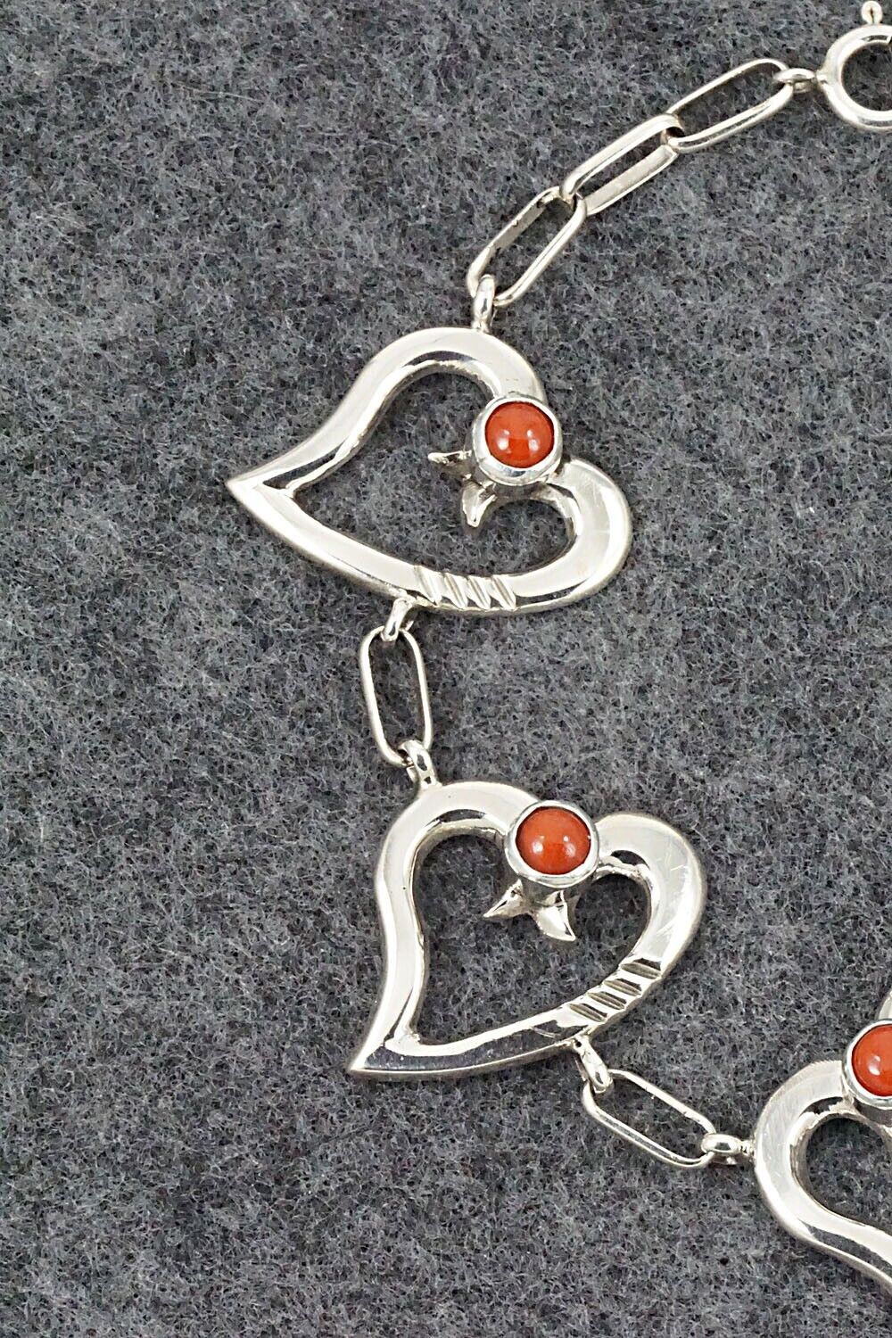 Coral and Sterling Silver Link Bracelet - Mildred Parkhurst