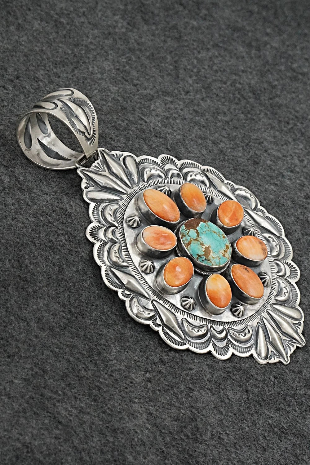 Turquoise, Spiny Oyster & Sterling Silver Pendant - Randy Boyd