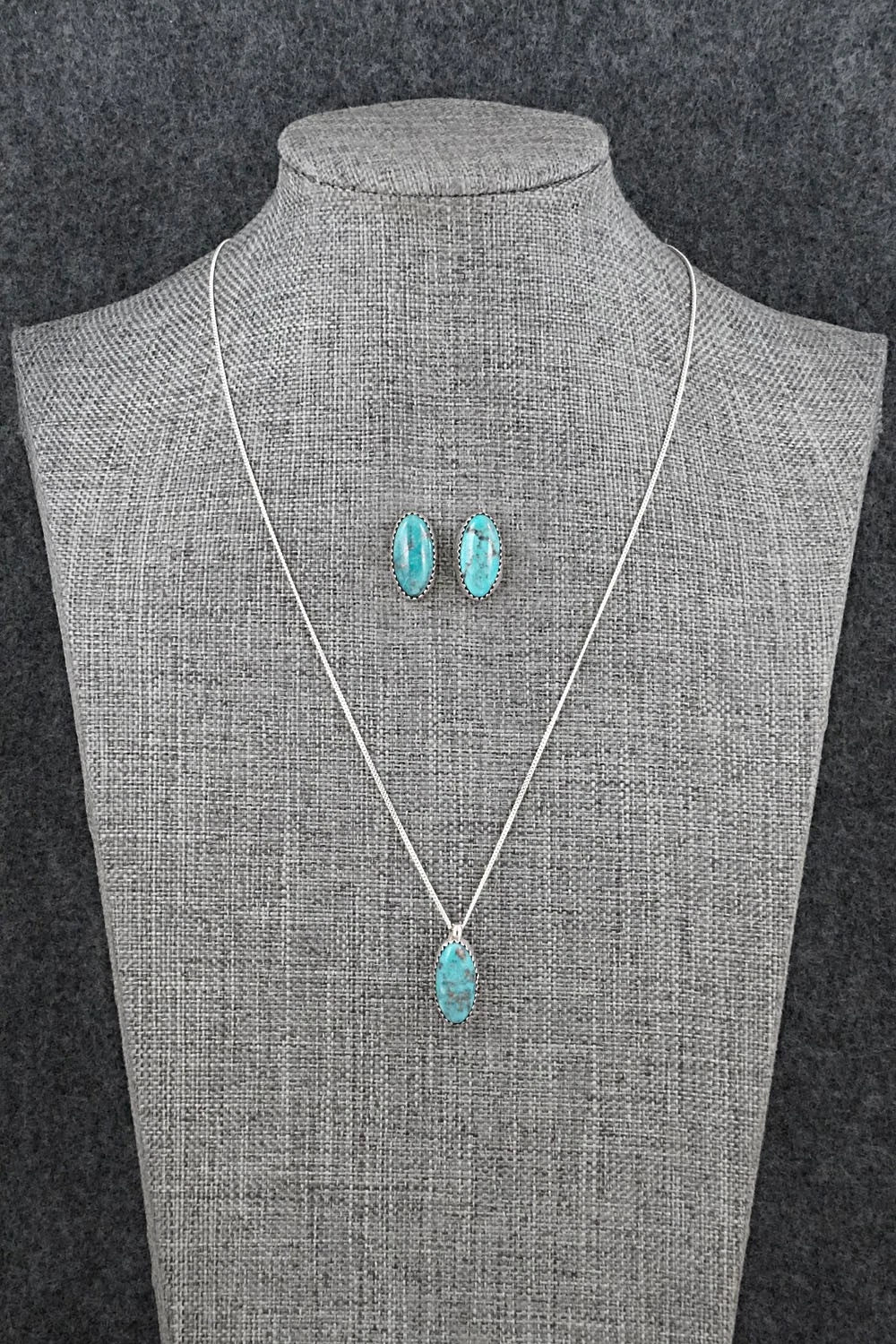 Turquoise & Sterling Silver Necklace and Earrings Set - Murray Hannaweeka