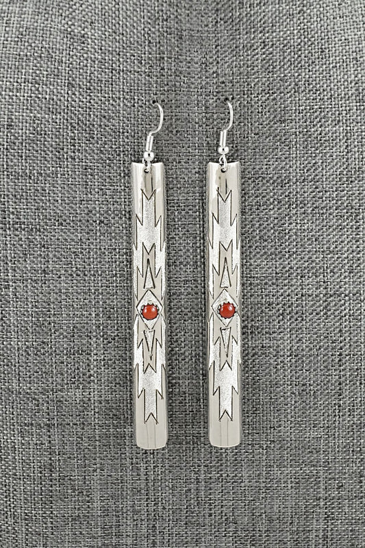 Coral & Sterling Silver Earrings - Zane Tahe