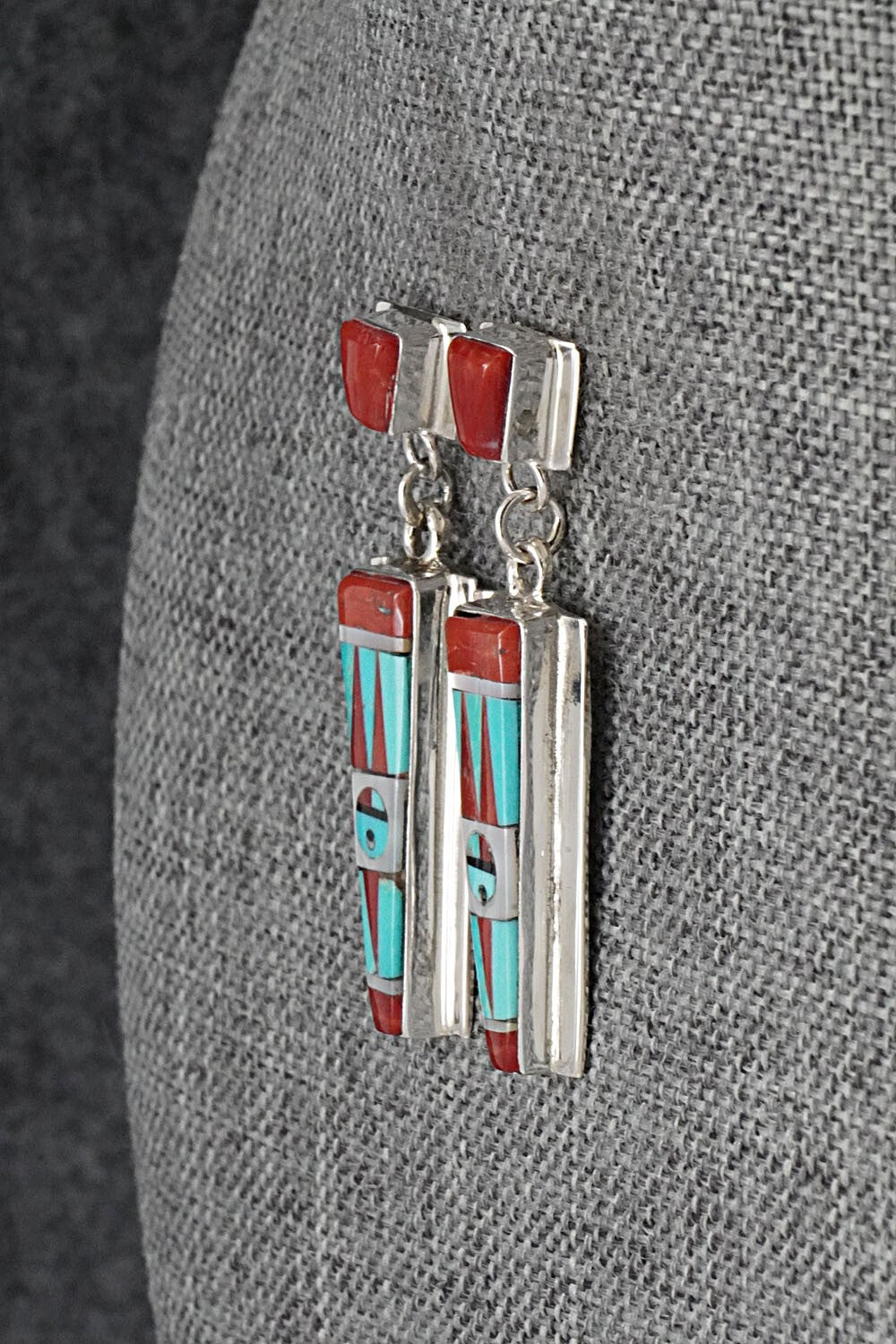 Multi Stone Inlay & Sterling Silver Earrings - Roland Edaakie