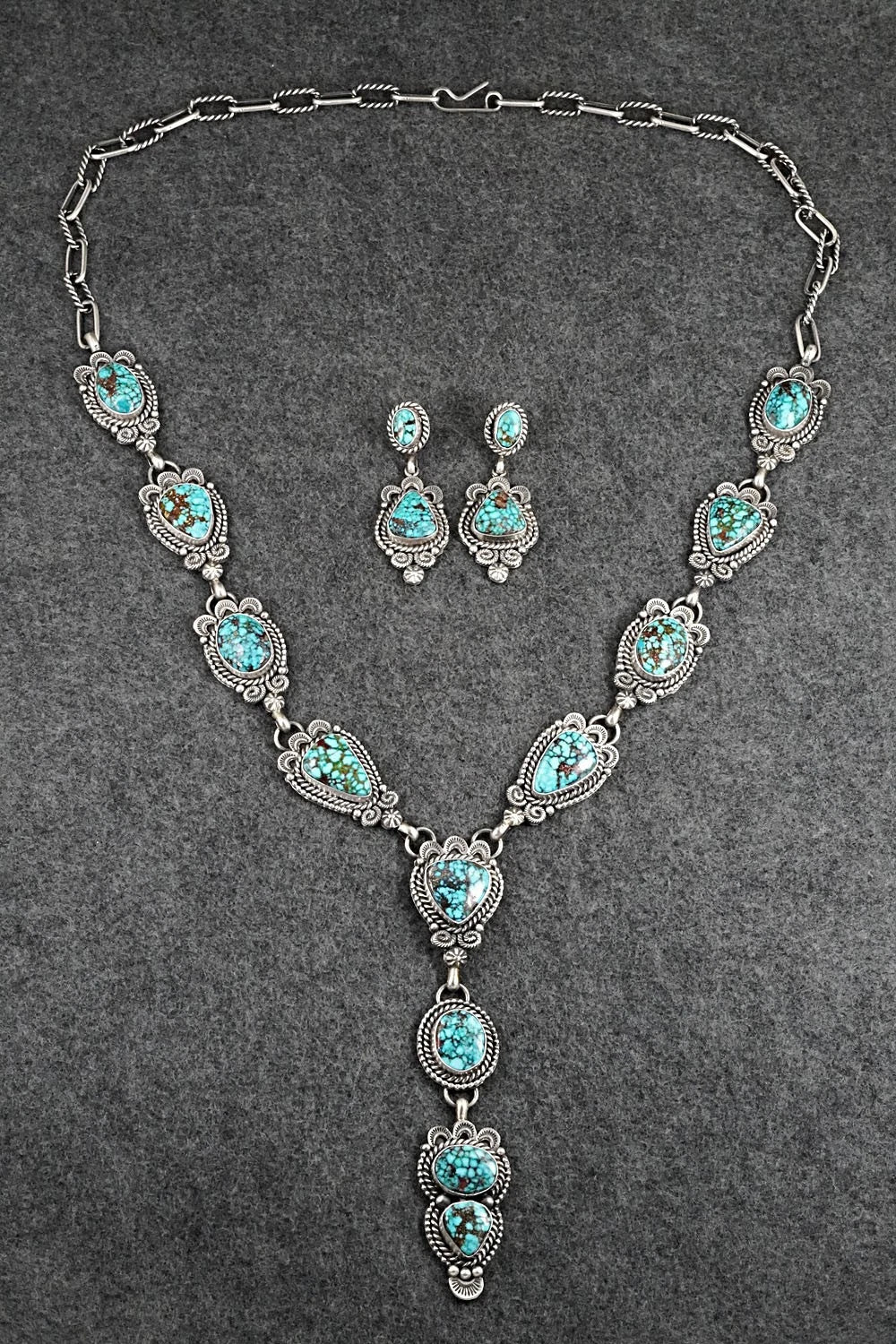 Turquoise & Sterling Silver Necklace and Earrings Set - Rosita Calladitto