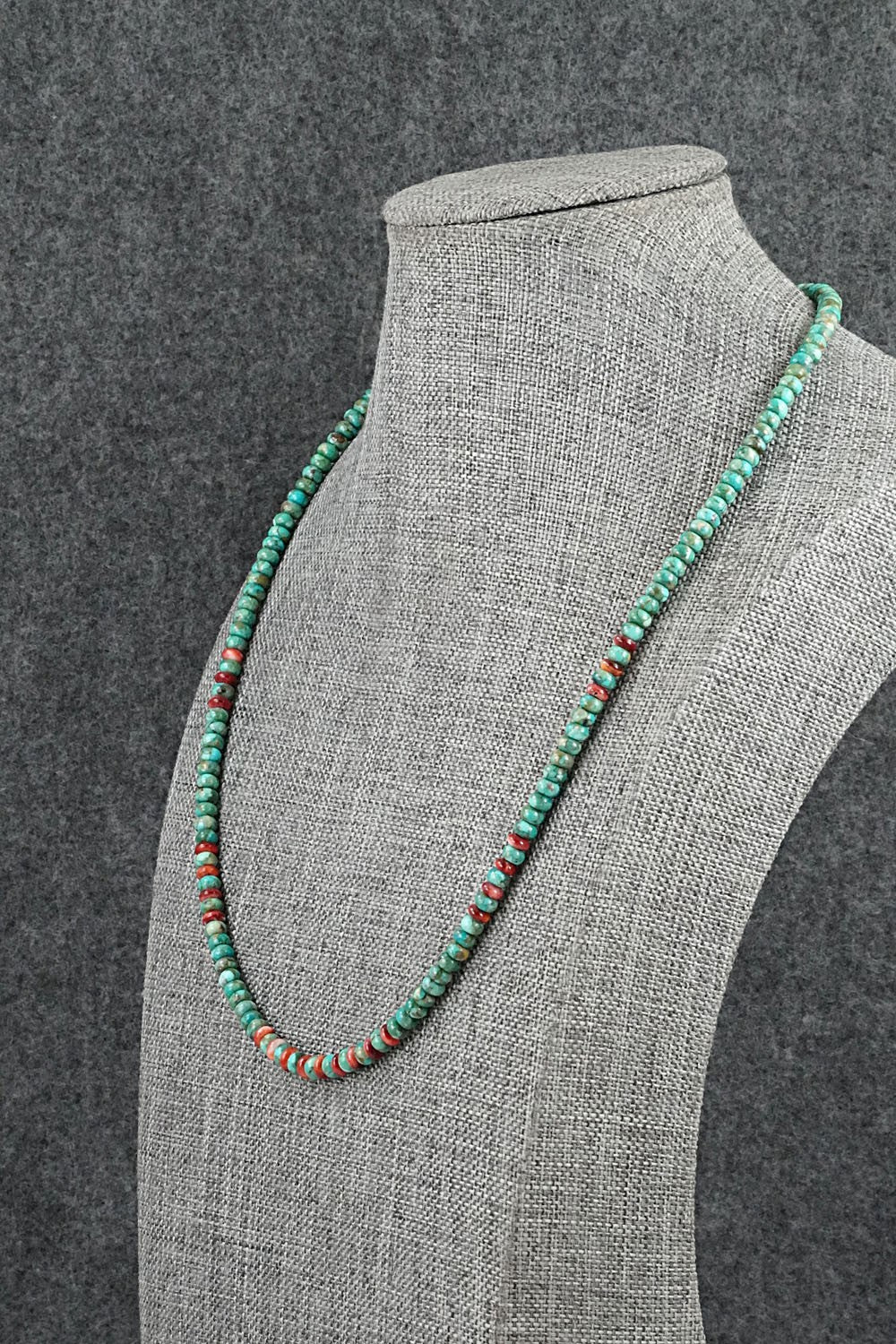 Turquoise, Spiny Oyster & Sterling Silver Necklace 20" - Helen Tsosie