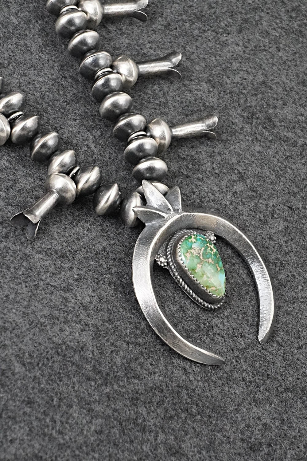 Turquoise & Sterling Silver Squash Blossom Necklace - Presley Haley