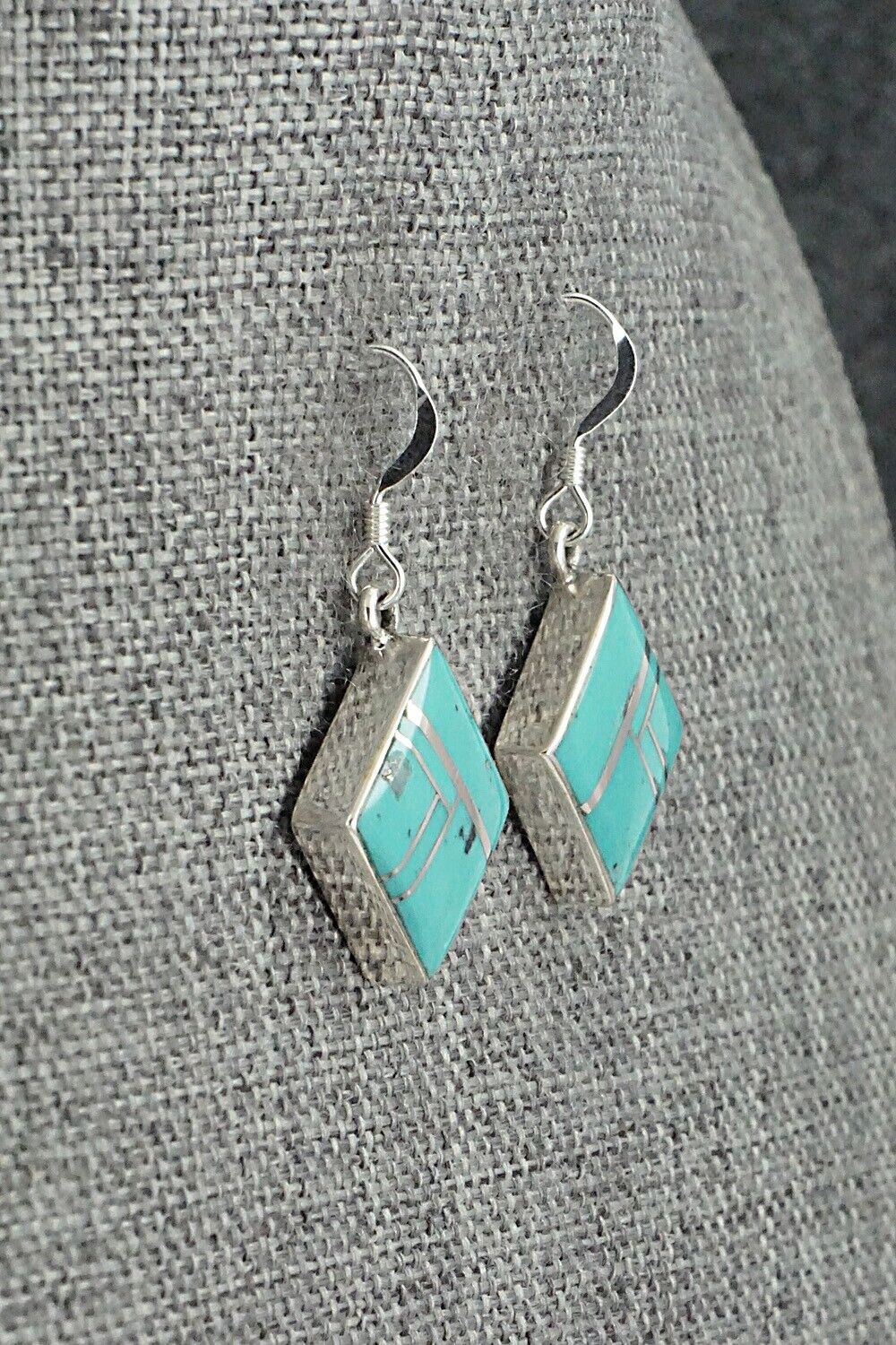 Turquoise & Sterling Silver Inlay Earrings - James Manygoats