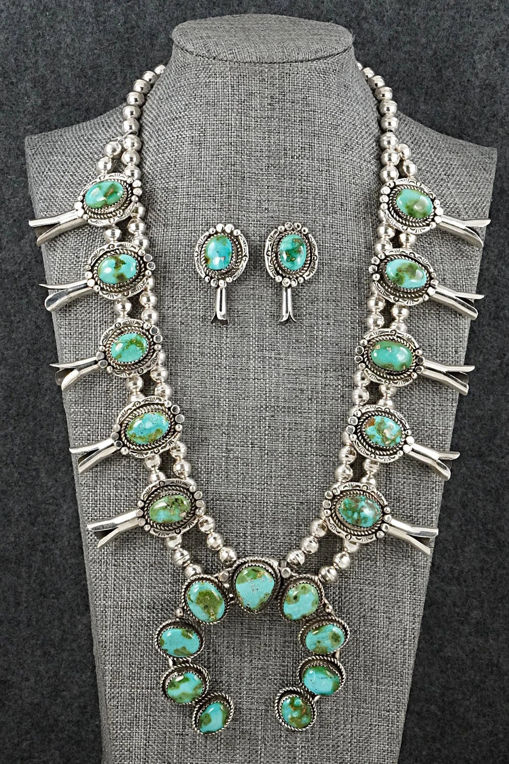 Turquoise & Sterling Silver Squash Blossom Set - Phil Nez