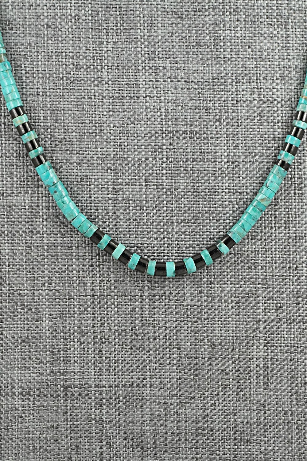 Turquoise, Onyx & Sterling Silver Necklace 19" - Helen Tsosie
