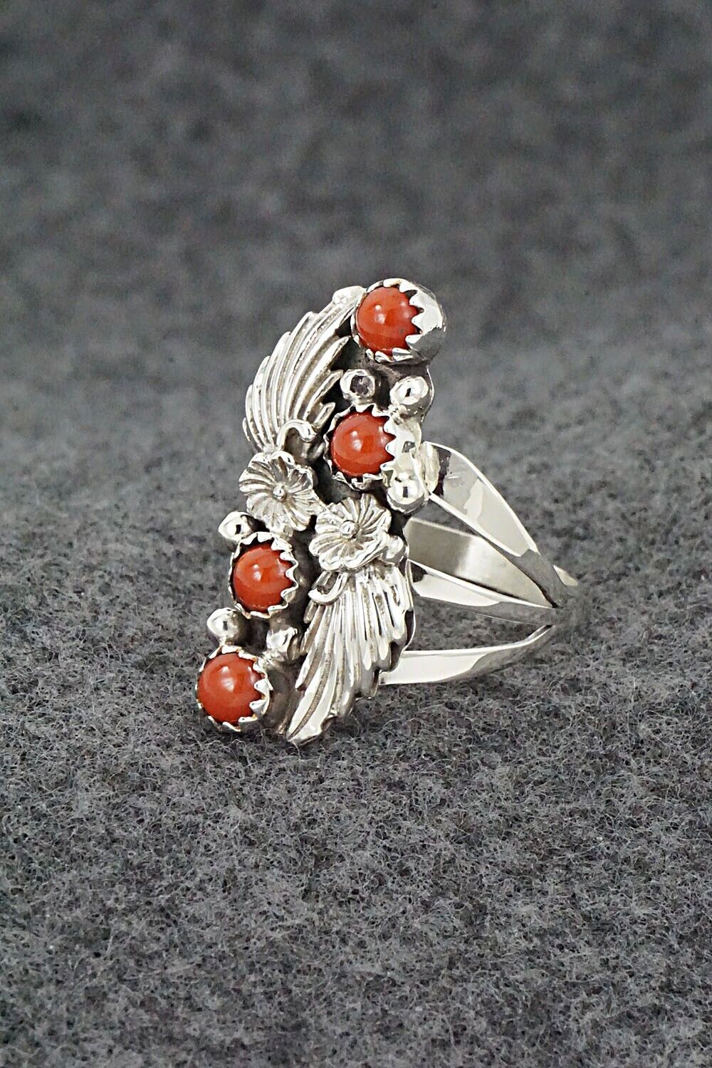 Coral & Sterling Silver Ring - Jerryson Henio - Size 9.75