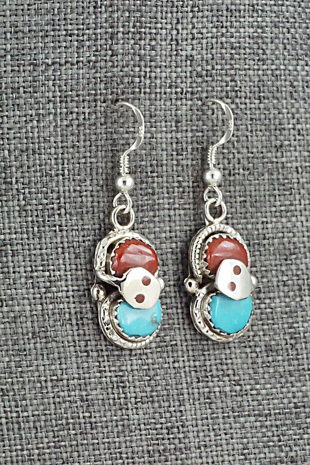 Turquoise, Coral & Sterling Silver Earrings - Joy Calavaza