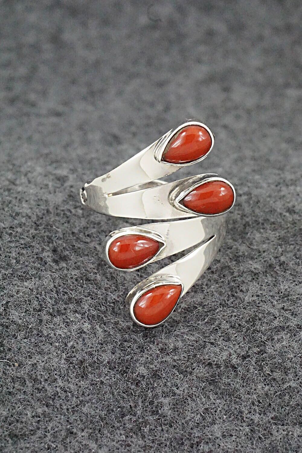 Coral & Sterling Silver Ring - Thomas Yazzie - Size 7.5