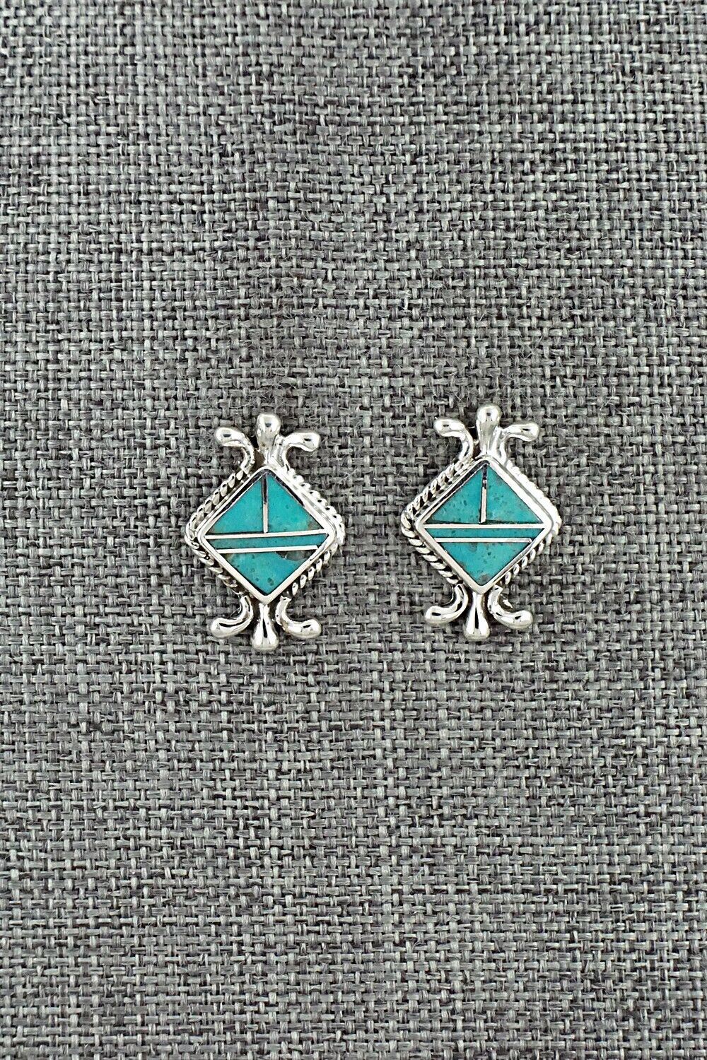 Turquoise & Sterling Silver Inlay Earrings - James Manygoats