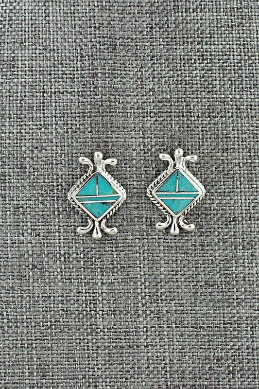 Turquoise & Sterling Silver Inlay Earrings - James Manygoats