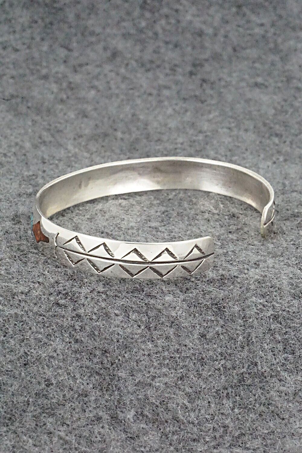 Turquoise, Coral & Sterling Silver Inlay Bracelet - Jolene Yazzie